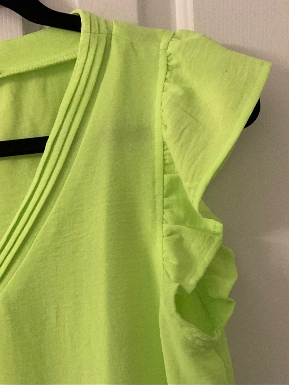 JODIFL Neon Lime V-Neck Flutter Sleeve Top - Picture 3 of 6